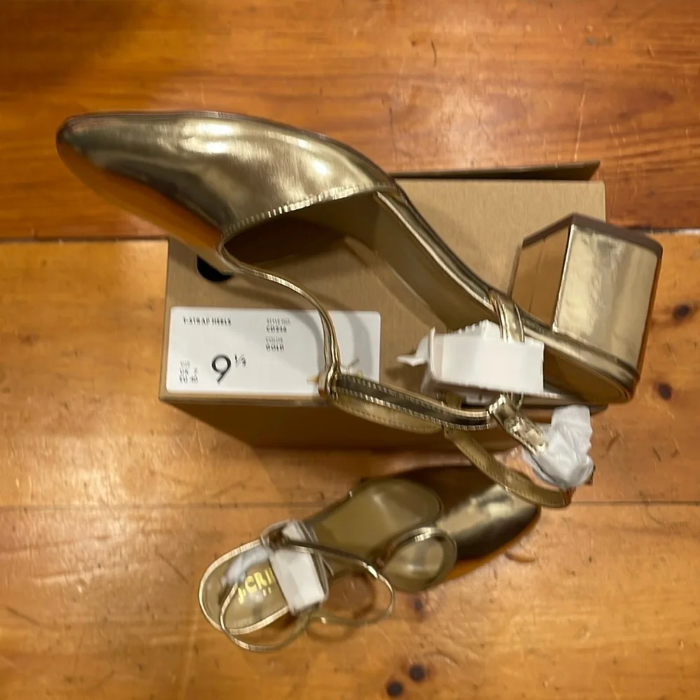 Shoe J Crew Ankle T- Strap Heel Gold NIB NEW size 9 1/2 - Picture 13 of 15